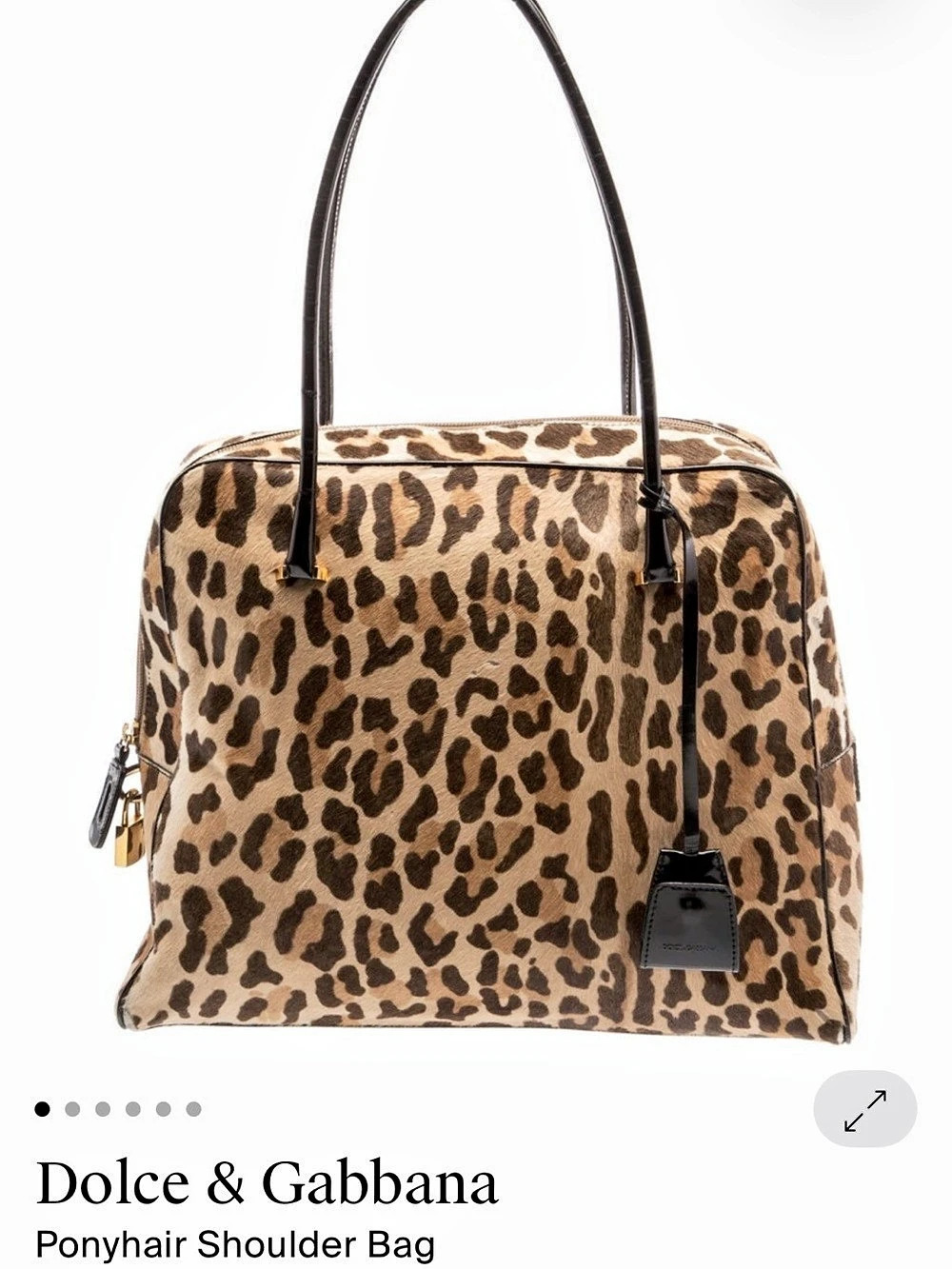 Dolce & Gabbana Leopard Print Ponyhair Shoulder Bag Brown